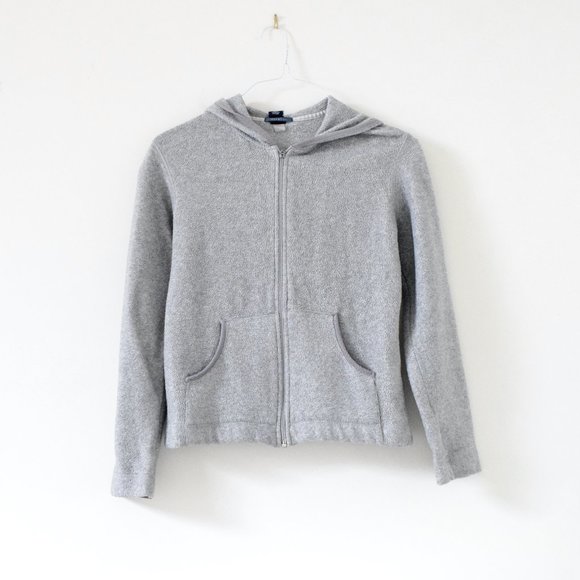 GAP Grey Stretch Teddy Fleece Zip Up Hooded Sweatshirt Jacket | Size S - Picture 2 of 7